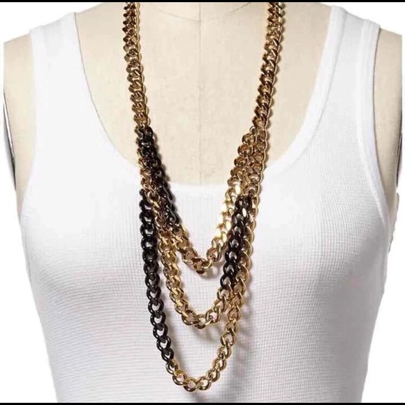 Michael Kors Multi Chain Black & Gold Necklace - Picture 2 of 5